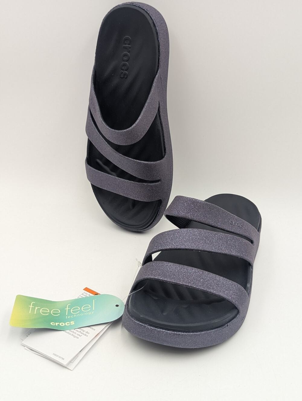 Crocs Women's Size 6 Getaway Glimmer Strappy Sandals Slides Purple Glitter NWT